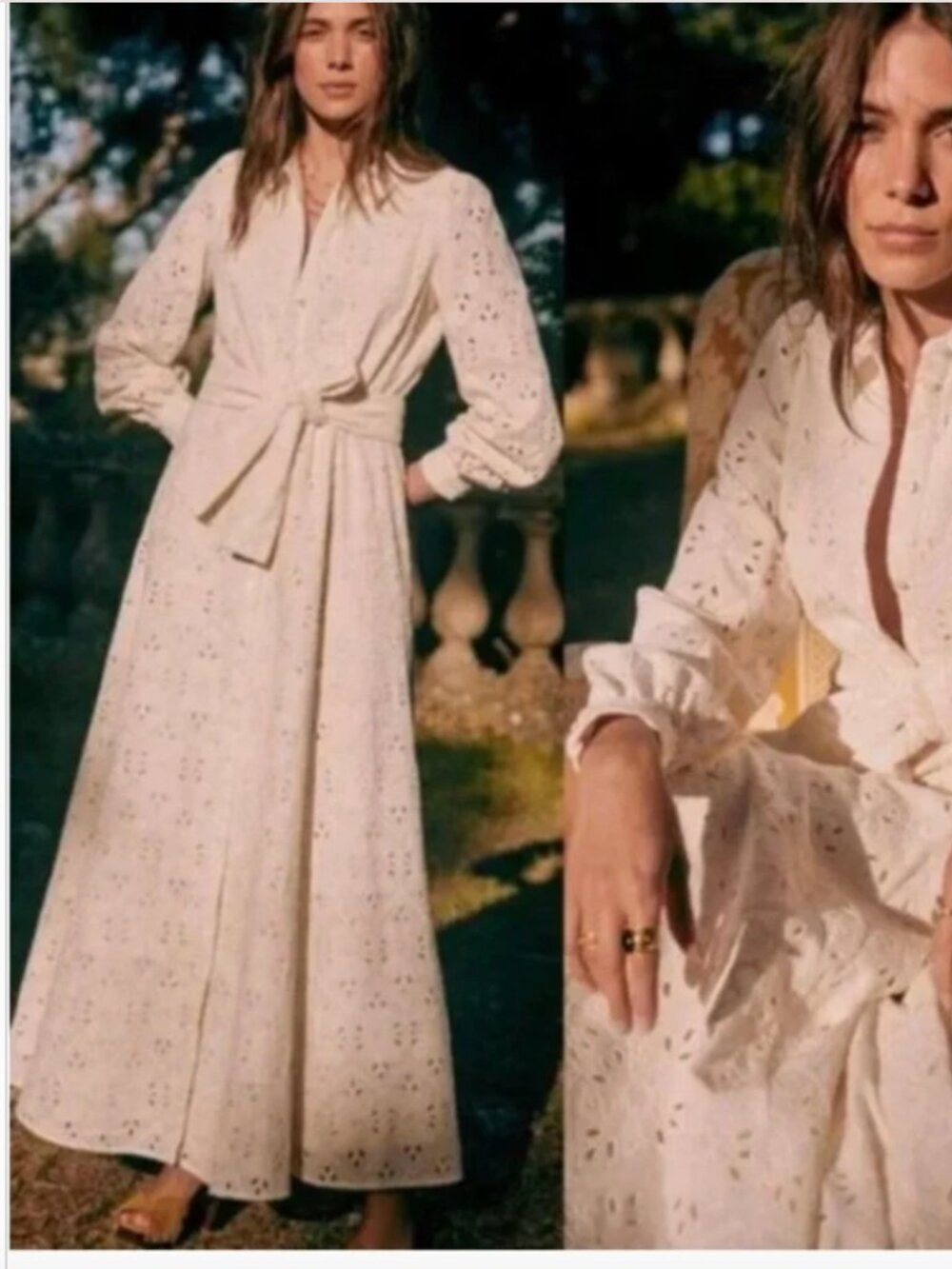 Sezane Bella Dress Ecru Embroidery Organic Cotton Size Sz 10 / EU 42